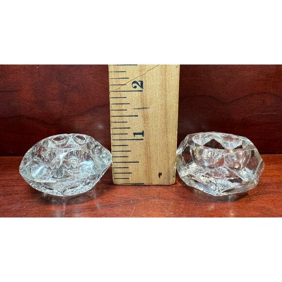 Set Of 2 Crystal Clear Glass Bubble & Star Pattern Candlestick Candle Holder - Picture 4 of 7
